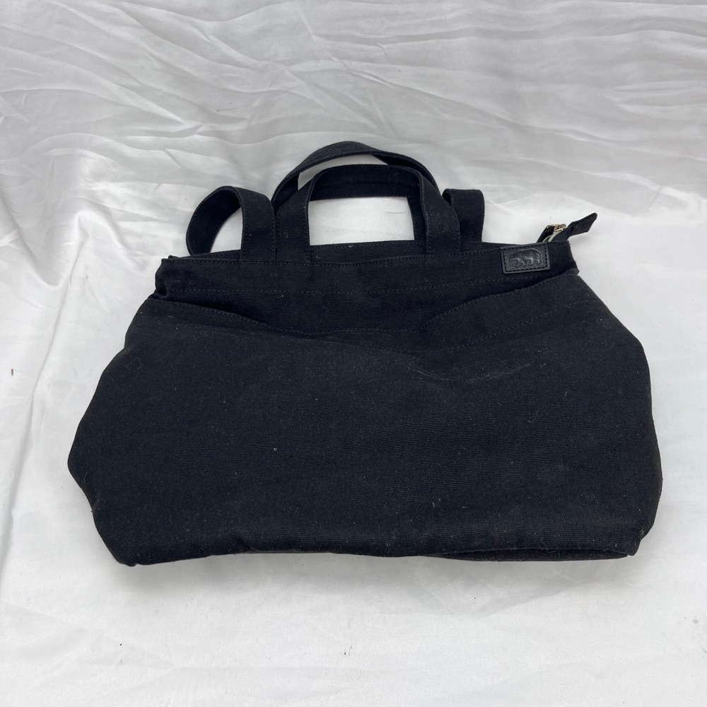 Banana Republic Canvas Tote Bag Zippered Black Bear Patch Satchel Handbag